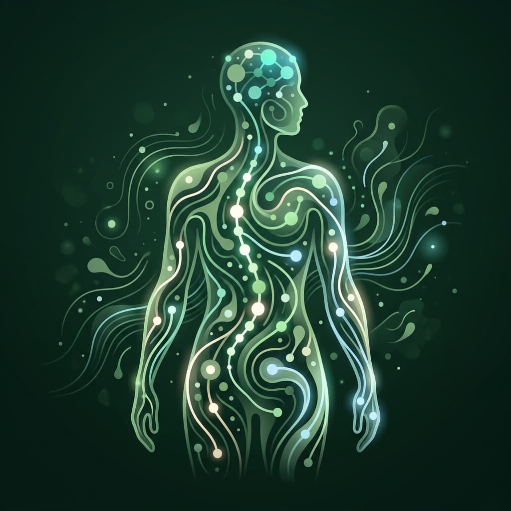 Abstract organic illustration of connected dots forming a body shape